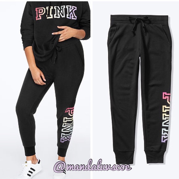 💗VS PINK BLACK RAINBOW OMBRÉ LOGO SKINNY JOGGERS - Picture 2 of 9